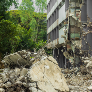 Demolished brick building